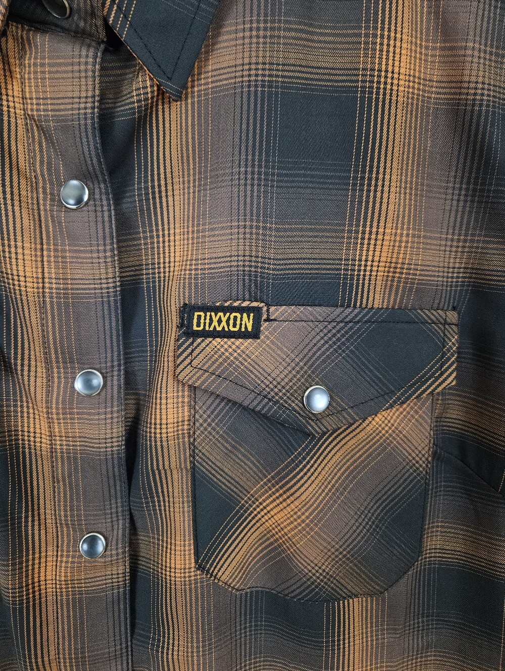 DIXXON The Hardin Bamboo Button Snap Women’s Medium Brown Tan Orange Moto NWT M - Picture 5 of 9
